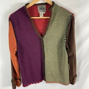Curio Mixed Knit Colorful Snap Up Sweater Size Medium